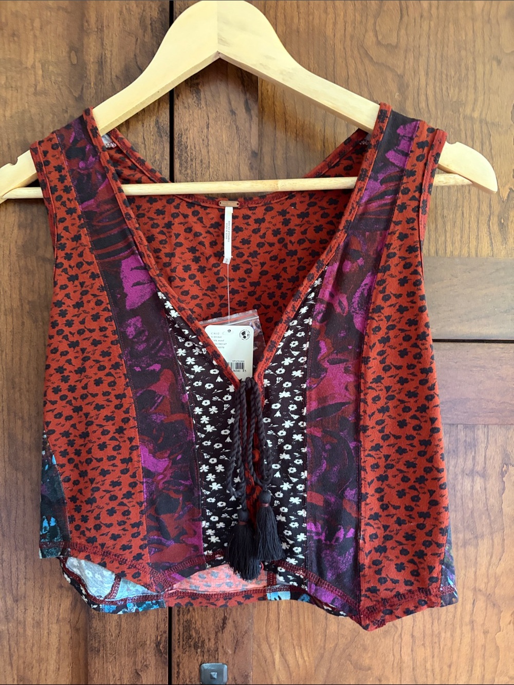 Bohemian V-Neck Tie-Front Tank Top - Rust & Black